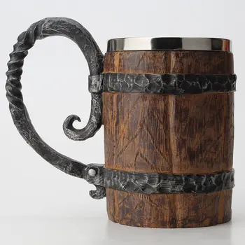 Originale Viking Drikke Krus Forseglet Simulering Log Dobbelt Rustfrit Stål Krus Bedste Gave Home Cup Træ Farve Kaffe Eller Te Kopper