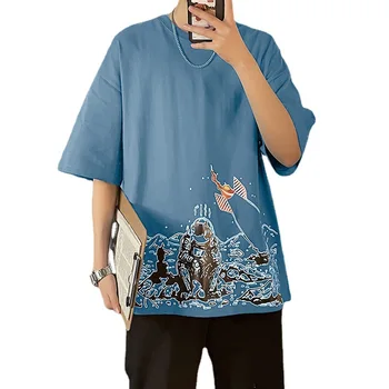 T-shirt Hong Kong Style Kort-langærmet T-shirt, Mænds Tendens Løs Sommeren Nye Stil Ren Bomuld Halv-ærmer Par Enkle Top