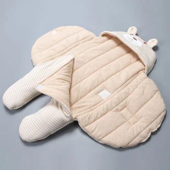 Baby Sovepose Til Nyfødte Vinter Tyk Swaddle Wrap Anti-Startle Søvn Sæk Farvet Bomuld Sød Bjørn Konvolutter Baby Cocoon