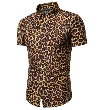 Nyeste Design Billige Plus størrelse herre Slim Fit Leopard Print Casual Korte Ærmer