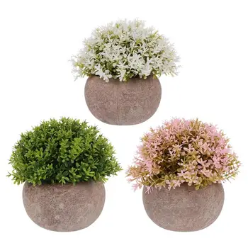 3pcs Kunstige Grønne Potteplanter Og Blomster Falske Plante Ornamenter Små Bonsai Pot Hjem Haven Dekoration