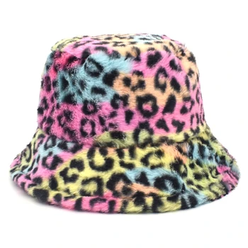 Vinter Varme, Bløde Plys Spand Hat Flerfarvet Leopard Ko Print Fisker