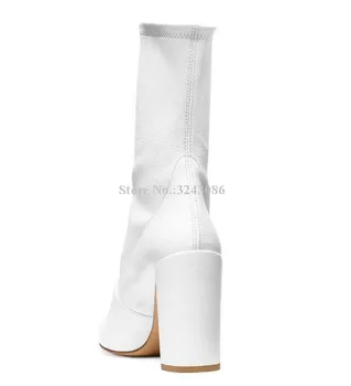 Kvinder Hvid Læder Chunky Hæl Korte Støvler, Mode Og Store Tykke Hæl Ankel Støvler Dame Populære Banket Sko Dropship