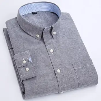 Foråret Efteråret Nye herre langærmet Oxford Skjorter Mode Solid Farve Regular Fit-Knap-down Krave Sociale Tyk Casual Skjorte
