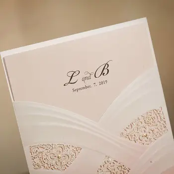 100Pcs Elfenben Lomme Laser Cut Bryllup Invitationer, Kort, Blomster Opfordrer Printable Holder til Fødselsdag, Bridal Shower Paraboda