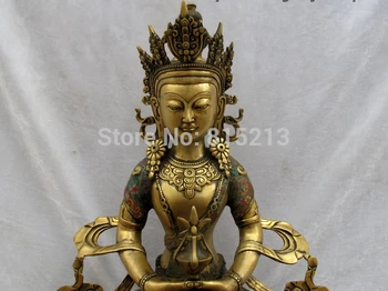 Bi001137 Tibet Bronze håndarbejde lavet cloisonne Levetid Amitayus Kwan-yin Buddha Statue