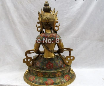 Bi001137 Tibet Bronze håndarbejde lavet cloisonne Levetid Amitayus Kwan-yin Buddha Statue