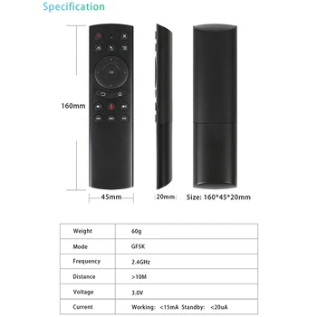 1stk G20S PRO 2,4 G Wireless Air Flyver Mus, Fjernbetjening, Sort For Smart TV BOKS PC Intelligent Stemme