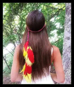 Etniske Håndlavet Boheme Fjer Pandebånd Festival Hippie Hovedklæde røde Hår Tilbehør Trikotage, Elastisk Bælte indiske Smykker