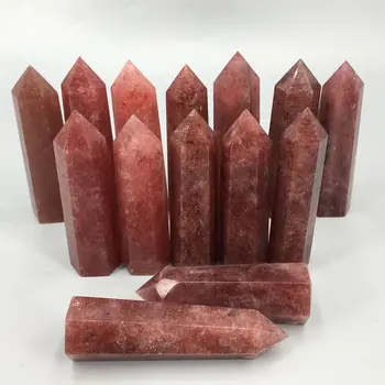 Naturlig Jordbær Kvarts Obelisk Crystal Stick Punkt Reiki Healing