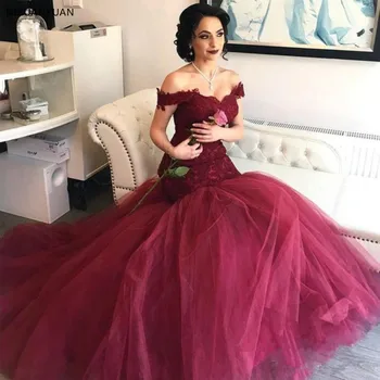 Bourgogne Lang Havfrue Brudekjoler 2021 Saudi-Arabisk Blonder Prom Kjoler Sexet Formel Kjole Vestidos Longo