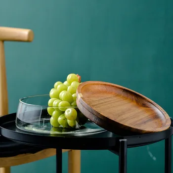 Acacia Japansk Møtrik Frugt Slik Skål Med Frugt Moderne Opholdsstue Coffee Table Dobbelt Glas Husstand Opbevaringsboks