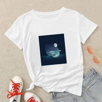Omverdenen Grafiske T-Shirts Pige Tøj Universitet Astronomi Mode Korte Ærmer Ropa Tumblr Mujer Frankrig 90'ERNE Harajuku