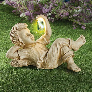 Et Barn Med Sol Ildfluer Have Statue 2021 Harpiks Jar Dreng Pige Statue Finurlig Blomsterbed Værftet Udendørs Skulptur Indretning Jardin
