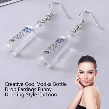 Kreative Cool Vodka Flaske Dråbe Øreringe Sjovt at Drikke Stil Tegnefilm Gennemsigtig Flaske Dingle Øreringe til Kvinder