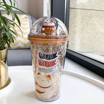 Cartooncute Vand BottleStraw Sommeren Kold Drink Cup Kreative koreanske Version af Den Søde Kat Drink Cup Studerende Cup