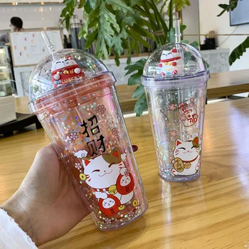 Cartooncute Vand BottleStraw Sommeren Kold Drink Cup Kreative koreanske Version af Den Søde Kat Drink Cup Studerende Cup