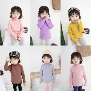 2019 Børn Solid Trøjer Piger, Høj Krave Candy Farve Trøjer Toddler Drenge Pullover Sweater Børn Rullekrave Tøj