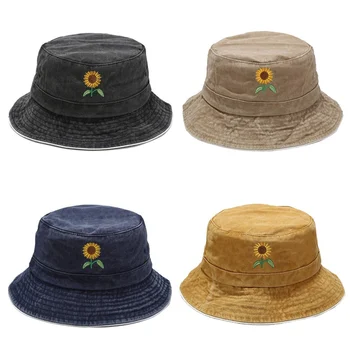 Ny Mode Af Høj Kvalitet Søn Caps Sort Hvid Solsikke Blomster Print Bucket Hat Kvinder Sommeren Fiskeren Hat