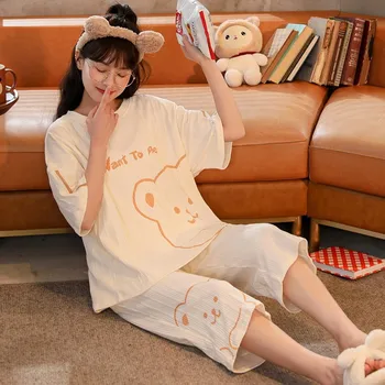 Disney Sommer Peter Plys animationsfilm kawaii bomuld, 2 delt sæt kvinder pyjamas shorts sæt søde søvn toppe Tegnefilm pyjamas for kvinder