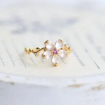 Designer oprindelige pink krystal naturlige fersken kronblad åbning justerbar ring Kina frisk og romantisk damer mærke smykker