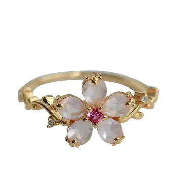 Designer oprindelige pink krystal naturlige fersken kronblad åbning justerbar ring Kina frisk og romantisk damer mærke smykker