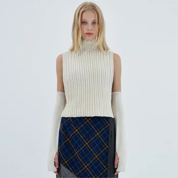 Strikket Turtleneck Sweater Kvinder 2021Fashion Y2k Vest langærmet Solide Indie Vintage Afgrøde Toppe Fra Shoudler Fall Vinter Tøj