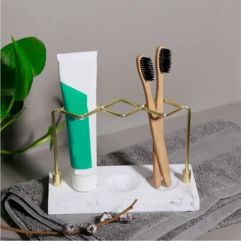 Marmor Mønster Kosmetisk Pensel Storage Rack Desktop Toiletbord Efterbehandling Rack Tandbørsteholder