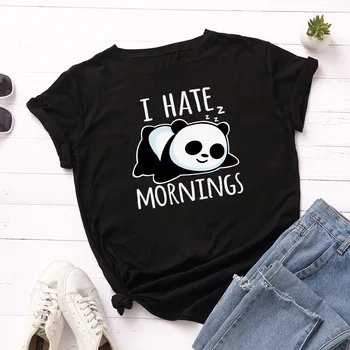 Kawaii Sovende Panda Trykt Jeg Hader Morgener Brev Kvinder Y2k Tøj Harajuku Grafiske T-Shirts Oversized T-Shirt