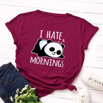 Kawaii Sovende Panda Trykt Jeg Hader Morgener Brev Kvinder Y2k Tøj Harajuku Grafiske T-Shirts Oversized T-Shirt