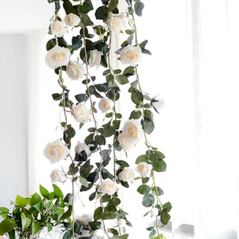 180cm lang kunstig rose blomster, vin efteråret sukkerrør baggrund indretning silke falske rattan krans til bryllup home hotel dekoration