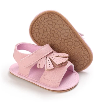 0-18M Sommer Baby Piger Læder Sko Sandaler Anti-Slip Åben Tå Spædbarn Fladskærms Solid Farve Walking Sko Fodtøj