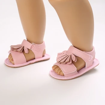 0-18M Sommer Baby Piger Læder Sko Sandaler Anti-Slip Åben Tå Spædbarn Fladskærms Solid Farve Walking Sko Fodtøj