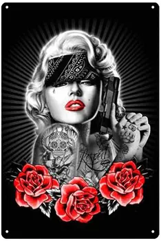 Marilyn Monroe Sexet Rose Tattoo Retro Metal, Tin Antik Plaque Plakat Væg Kunst, Tegn Hjem Klassiske Retro 20x30cm