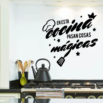 Wall Sticker Vægmalerier Da Esta-Cocina Pasan Cosas Mágicas spanske Citater Vinyl Køkken Værelse Decals Hjem Dekoration Tapet RU2057