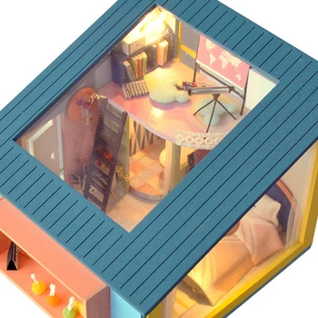 DIY-dukkehus Møbler med LED-lys Miniature 3D Træ-Miniaturas Hus Casa Dukkehus Legetøj til Børn Julegaver