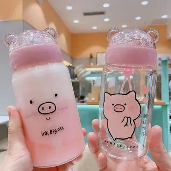 350ml Kreative Pailletter Gris Glas Vand Flaske koreanske Søde Tegneserie Glas, Kopper Bærbare Håndtere Tætte vandflasker for Piger
