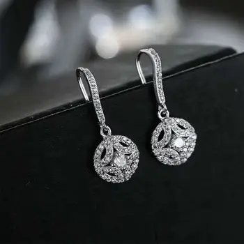Mode 925 Sterling Sølv Round sæt zircon crystal øreringe Kvast Øreringe Smykker