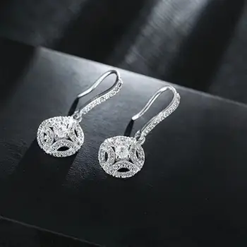 Mode 925 Sterling Sølv Round sæt zircon crystal øreringe Kvast Øreringe Smykker