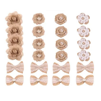 24pcs Jute Blomster Imiteret Perler Bryllup Part Tøj, Tilbehør Hjem Bærbare DIY Håndværk Rustikke Rose Lace Med Sløjfeknude