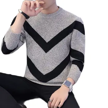 Mænds sweater koreansk edition rund hals sweater Mænd sweater tynd stribet mænds pels