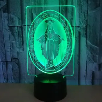 VCity 3D-Lampe Nat Lys Jesus Velsignede Jomfru Maria Kristne Bibel Krucifiks 3D Led-Belysning sengelampe Belysning Bede Lys