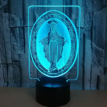 VCity 3D-Lampe Nat Lys Jesus Velsignede Jomfru Maria Kristne Bibel Krucifiks 3D Led-Belysning sengelampe Belysning Bede Lys