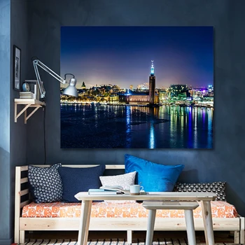 Ink blue sky city landskab nat paintingDIY maleri med digital kunst, maleri digital family Hotel dekorative maleri