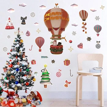 Juledekoration Wall Stickers Luftballon Snefnug Xmas Tree Mønster Klistermærker Hjem Stue Indkøbscenter