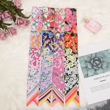 2021 Nye Skinny Scarf Floral Print Silke Tørklæde Til Kvinder Luksus Mærke Foulard Mode Bælte Til Damer Taske, Tørklæde Hoved Tørklæder