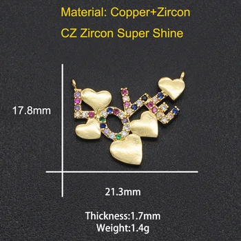Kobber Micro Bane Cubic Zircon Kærlighed Brev Charms Hjerte Vedhæng for DIY Smykker at Gøre Armbånd Halskæde Engros