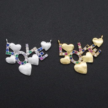 Kobber Micro Bane Cubic Zircon Kærlighed Brev Charms Hjerte Vedhæng for DIY Smykker at Gøre Armbånd Halskæde Engros