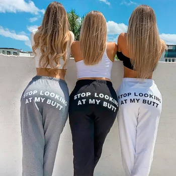 Nye Fashionable Damer Brev Print Sweatpants Hip-hop Streetwear Høj Talje Casual Bukser Elastisk Løs Yoga Træning Bukser