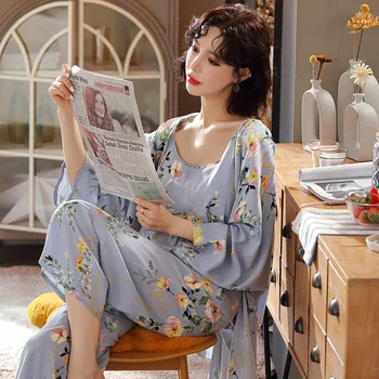 Kinesisk Tøj Vind Poplin Pyjamas Kvindelige Forår og Efterår Tynd Bomuld, Rayon Silke Tøj Hjem i Japansk stil Blonder
